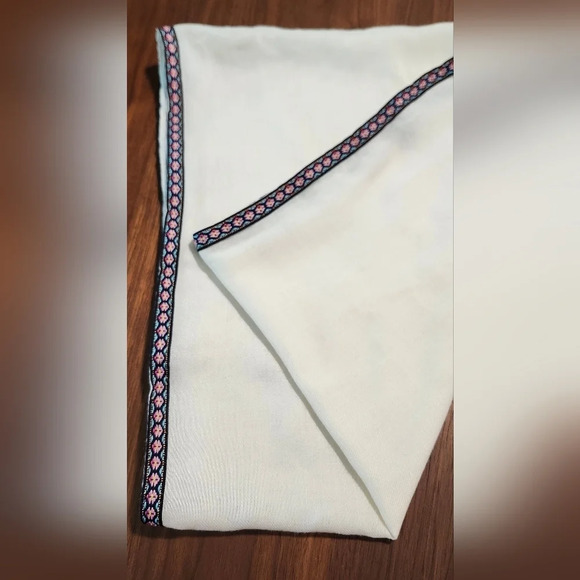 Ivory Infinity Scarf Colorful Ribbon Edging Pink Blue Feminine - Picture 6 of 6